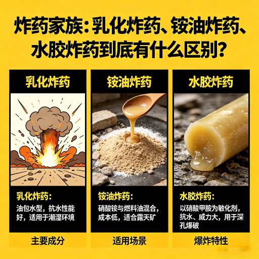 嘉祥炸药家族：乳化炸药、铵油炸药、水胶炸药到底有什么区别？
